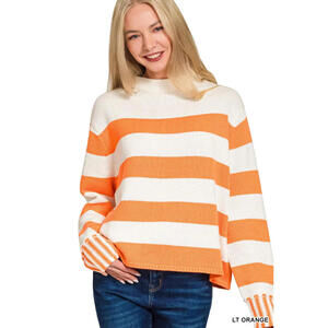 Ribbed Striped Mock Neck Sweater